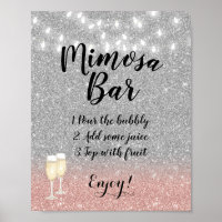 Mimosa Bar Sign | Modern Silver Rose Gold Glitter