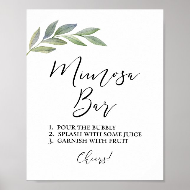 Mimosa Bar Sign Olive Leaf Greenery Shower Sign (Front)