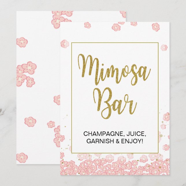 Mimosa Bar Sign | Pink and Gold Bridal Shower Invitation (Front/Back)