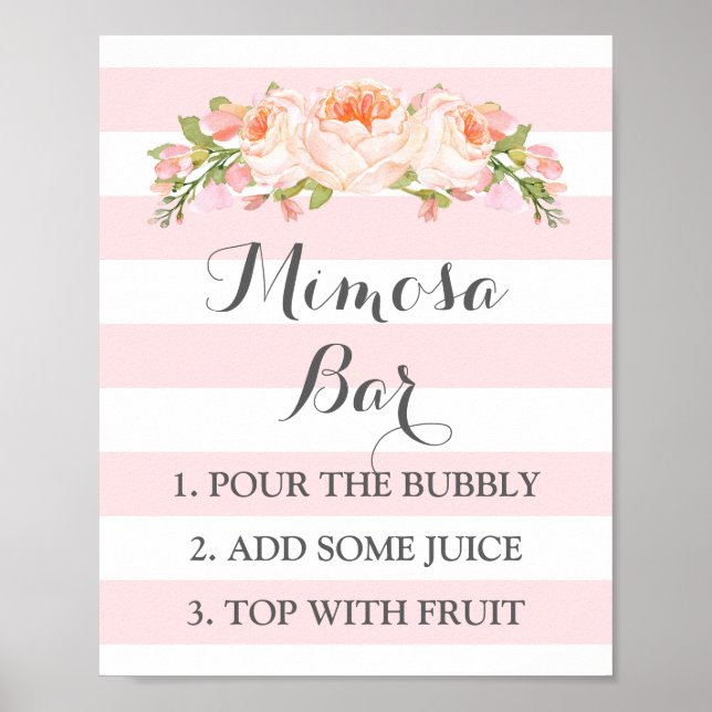 Mimosa Bar Sign Pink Flowers Stripes (Front)