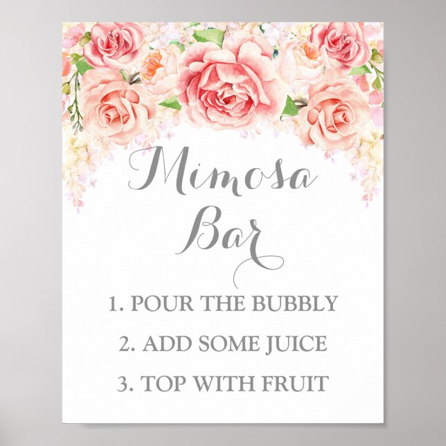 Mimosa Bar Sign Pink Watercolor Flowers (Front)