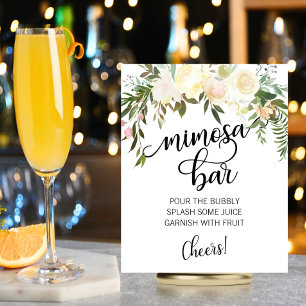 MIMOSA BAR Watercolor Floral Pink Cream Sign