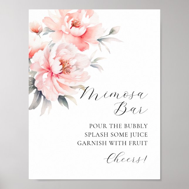 MIMOSA BAR Watercolor Floral Pink Peonies Sign (Front)