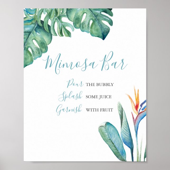 Mimosa Bar Watercolor Tropical Floral Poster (Front)