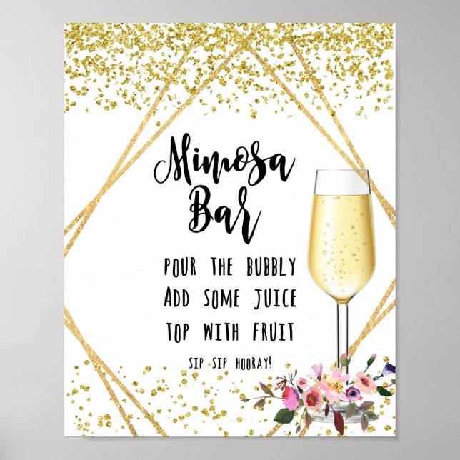 Mimosa Bar Wedding Sign faux gold confetti (Front)