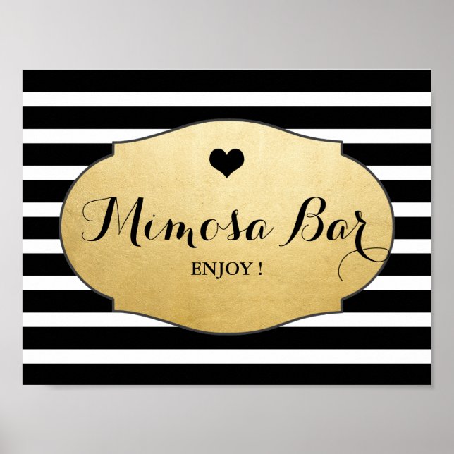 Mimosa Bar Wedding Sign Faux Gold Foil Stripes (Front)