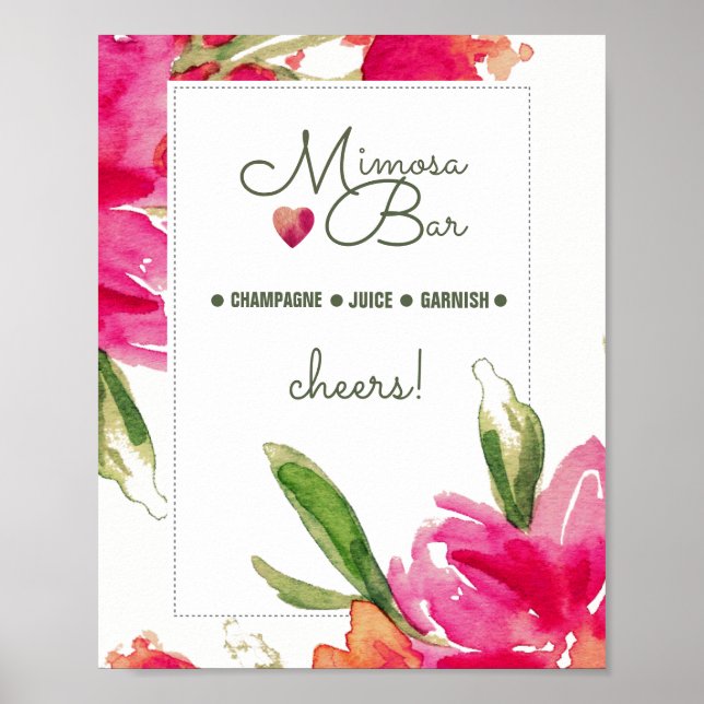 Mimosa Bar Wedding Sign | Floral Watercolor Print (Front)