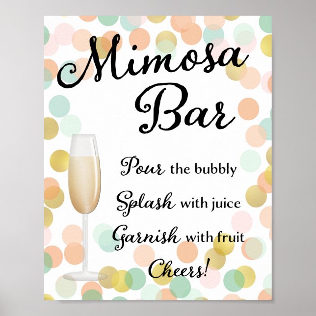 Mimosa Bar Wedding Sign Gold, Pink, Mint (Front)