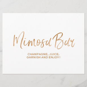 "Mimosa Bar" Wedding Sign   Stylish Gold Rose Invitation