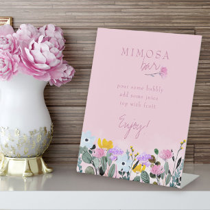 Mimosa Bar Wildflower Lawn Pink Bridal Shower Pedestal Sign