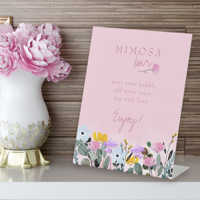 Mimosa Bar Wildflower Lawn Pink Bridal Shower Pedestal Sign (Mimosa bar sign from my Wildflower Lawn Collection.)