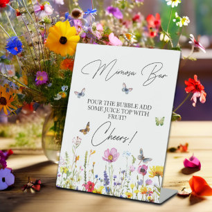 Mimosa Bar Wildflowers Butterflies Bridal Shower Pedestal Sign