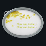 Mimosa Belt Buckle<br><div class="desc">Mimosa flower on white background. The famous symbol of Women's day. Ready to be customised with your text.</div>