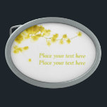 Mimosa Belt Buckle<br><div class="desc">Mimosa flower on white background. The famous symbol of Women's day. Ready to be customised with your text.</div>