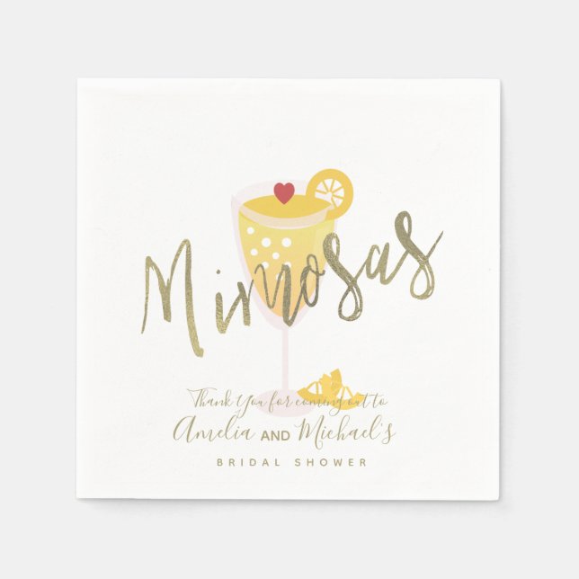 Mimosa  Bridal Shower Thank You Gold  Yellow   Napkin (Front)