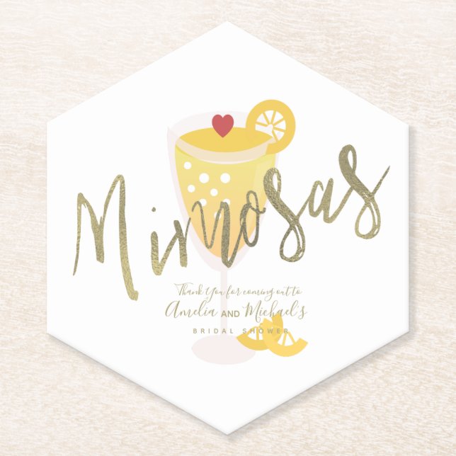 Mimosa  Bridal Shower Thank You Gold  Yellow  Paper Coaster (Front)