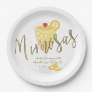 Mimosa  Bridal Shower Thank You Gold  Yellow Paper Plate