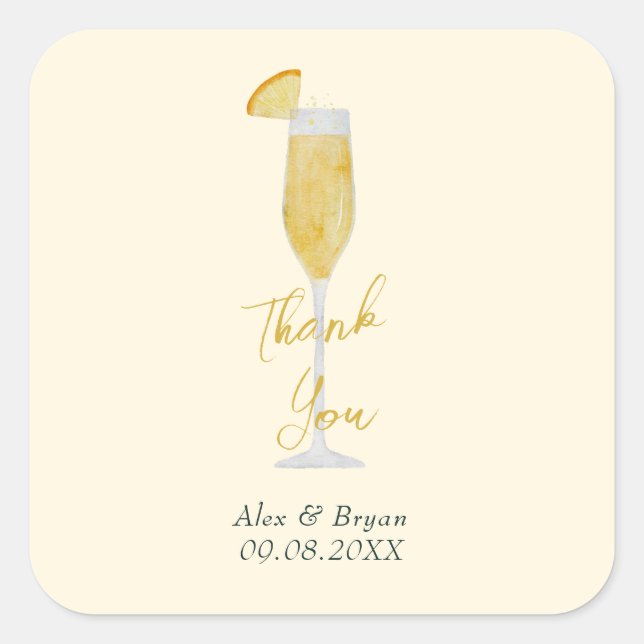Mimosa Brunch Cocktail Glass Wedding Favour Square Sticker (Front)