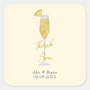 Mimosa Brunch Cocktail Glass Wedding Favour Square Sticker