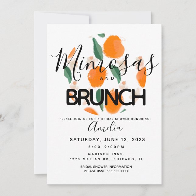 Mimosa Brunch Hand Drawn  Bridal Shower Invitation (Front)