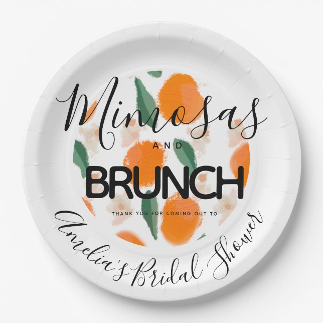 Mimosa Brunch Hand Drawn  Bridal Shower    Paper Plate (Front)