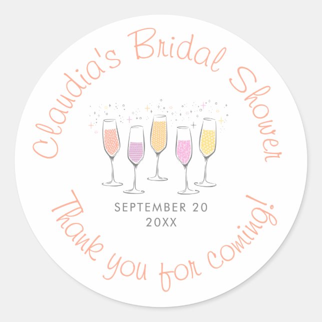 Mimosa Champagne Bellini Bridal Shower Classic Round Sticker (Front)