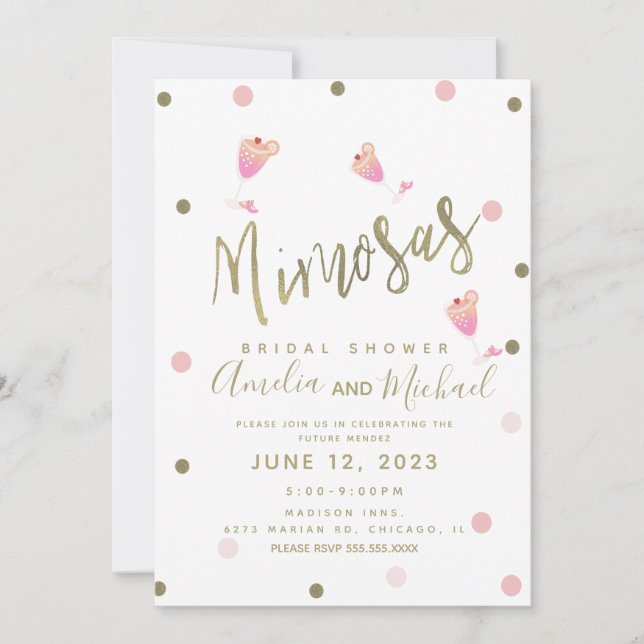 Mimosa Confetti Pink Bridal Shower Invitation (Front)
