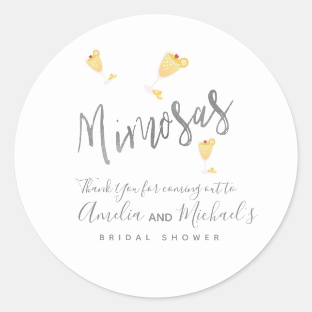 Mimosa Confetti Yellow Bridal Shower Thank You Classic Round Sticker (Front)