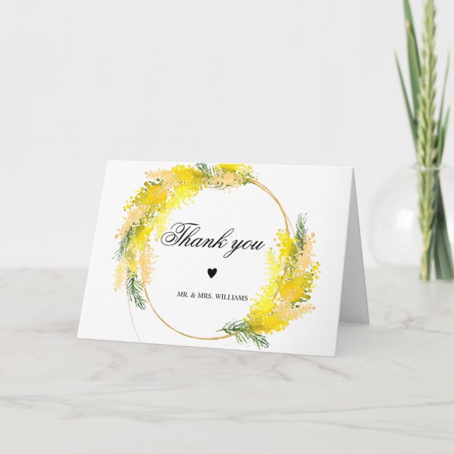 Mimosa Flowers and Greenery Leaves Card (Front)