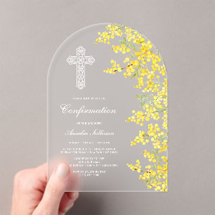 Mimosa Flowers Arch Confirmation Acrylic Invitations