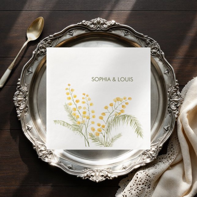 Mimosa flowers romantic wedding paper napkins  (Creator Uploaded)