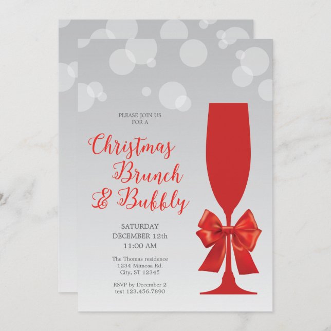 Mimosa Glass Christma Brunch and Bubbly Invitation (Front/Back)