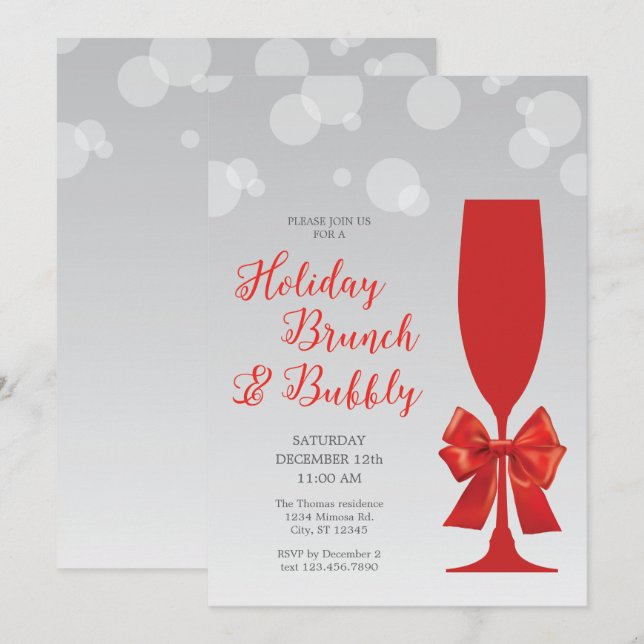 Mimosa Glass Holiday Brunch and Bubbly Invitation (Front/Back)