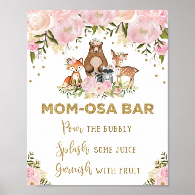 Mimosa Mum-osa Bar Sign Girl Woodland Baby Shower (Front)