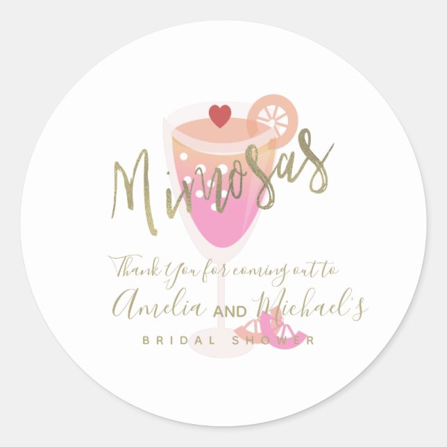 Mimosa Pink Bridal Shower Thank You  Classic Round Sticker (Front)