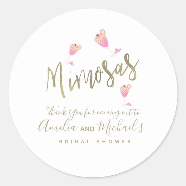 Mimosa Pink Bridal Shower Thank You Confetti Classic Round Sticker (Front)