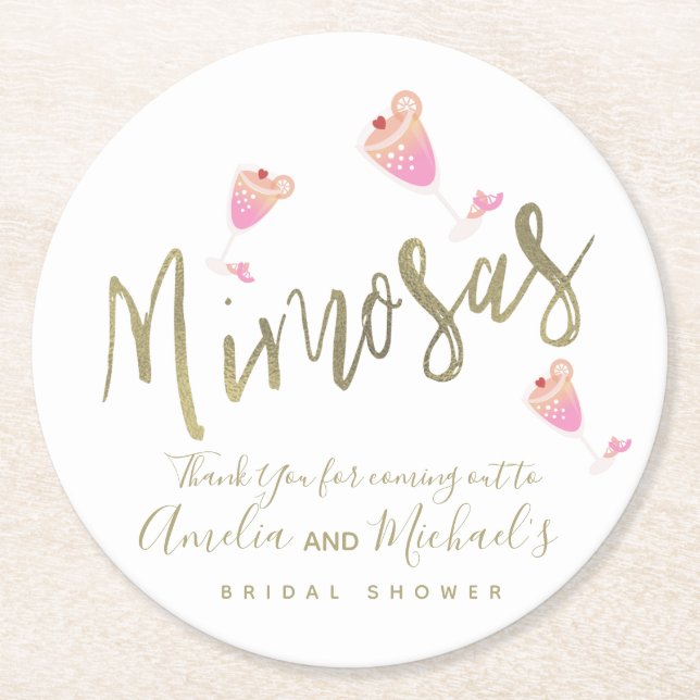 Mimosa Pink Bridal Shower Thank You Confetti     Round Paper Coaster (Front)