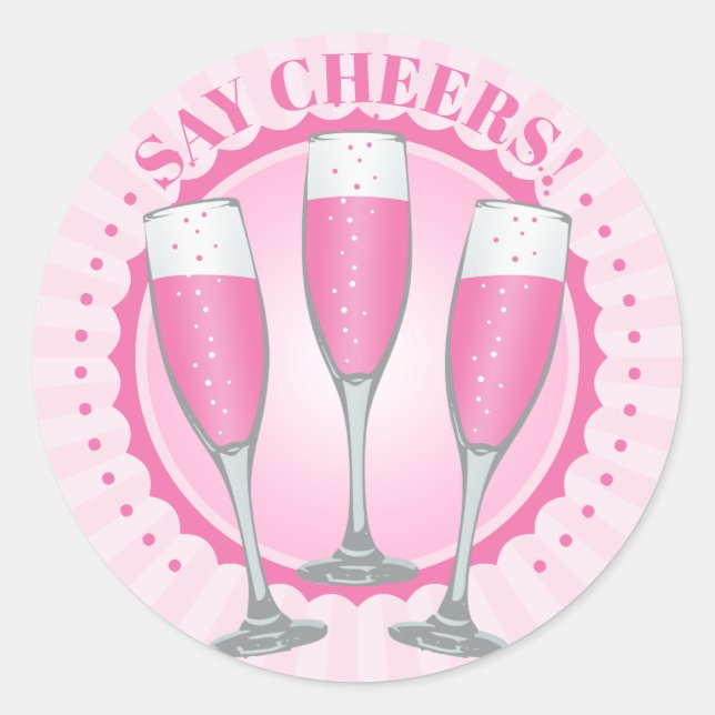 Mimosa Pink Champagne Glasses Round Sticker (Front)