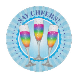Mimosa Rainbow Champagne Glasses Cutting Board
