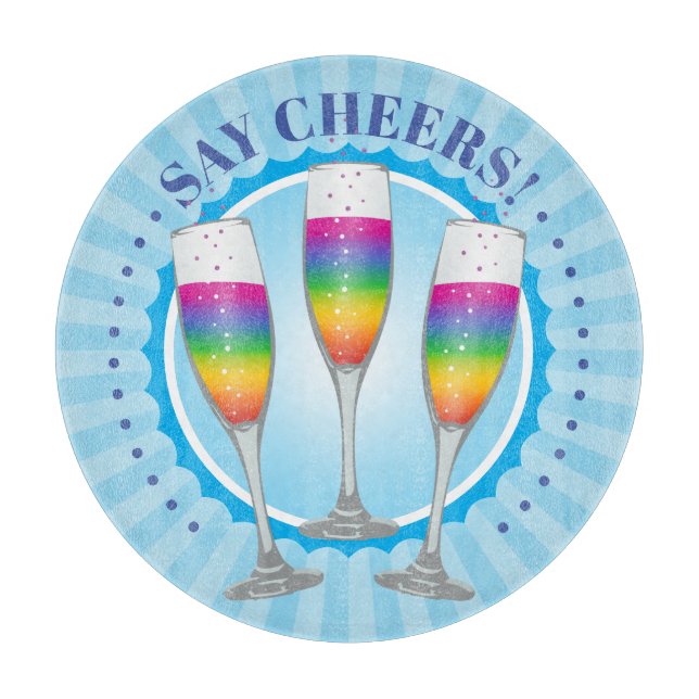 Mimosa Rainbow Champagne Glasses Cutting Board (Front)