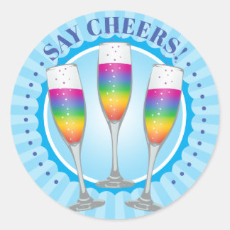 Mimosa Rainbow Champagne Glasses Round Sticker