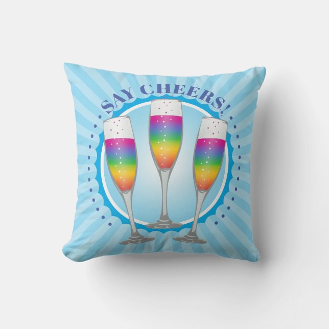 Mimosa Rainbow Champagne Glasses Throw Pillow (Front)
