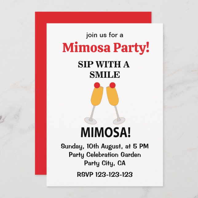 Mimosa Sip With A Smile Mimosa Invitation (Front/Back)