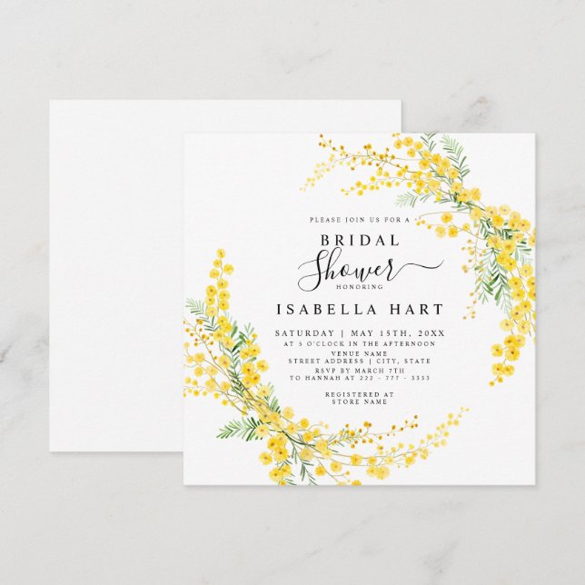 Mimosa Spring Flowers Boho Floral Bridal Shower Invitation (Front/Back)