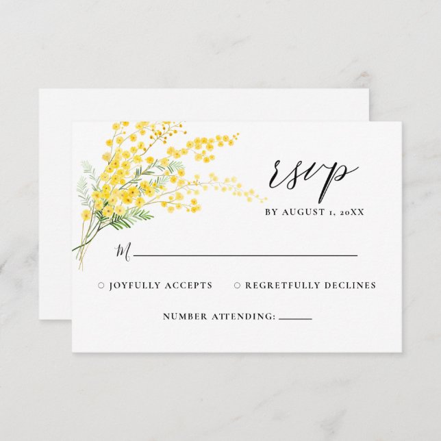 Mimosa Spring Flowers Yellow Floral Wedding RSVP  (Front/Back)