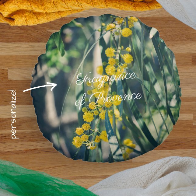Mimosa Tree with Yellow Flowers Round Cushion (Creator Uploaded)