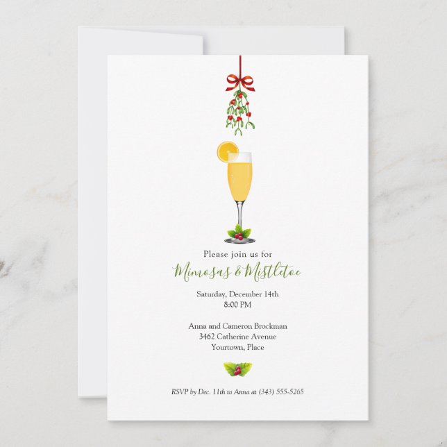 Mimosas and Mistletoe Christmas Holiday Party Invitation (Front)