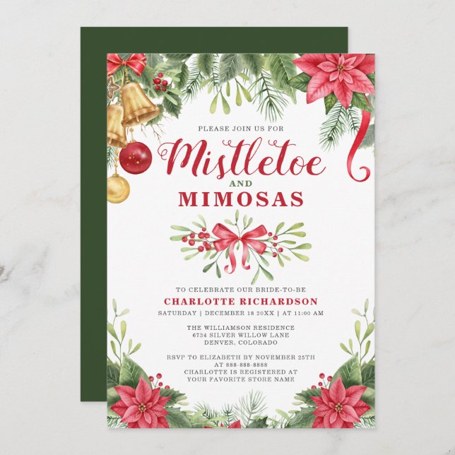 Mimosas & Mistletoe Elegant Winter Bridal Shower Invitation (Front/Back)