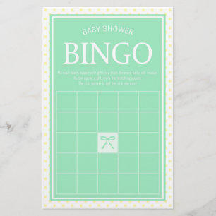 Min Baby Shower Bingo Ribbon and Yellow Polka Dots Stationery
