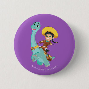 Min & Clover   Happy Cowgirl & Brontosaurus Ride 6 Cm Round Badge